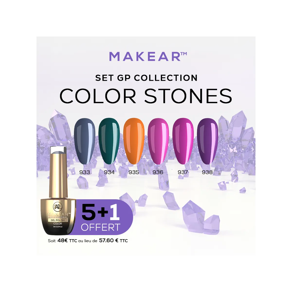Set Gel Polish Regular Color Stones (5+1) Makear