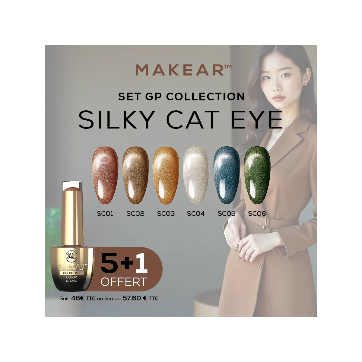 Set Gel Polish Silky Cat Eye (5+1) Makear